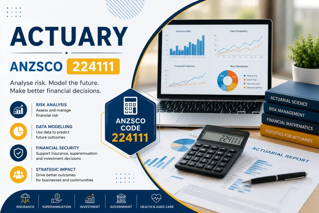 Actuary ANZSCO 224111 risk analysis and financial modelling professional.