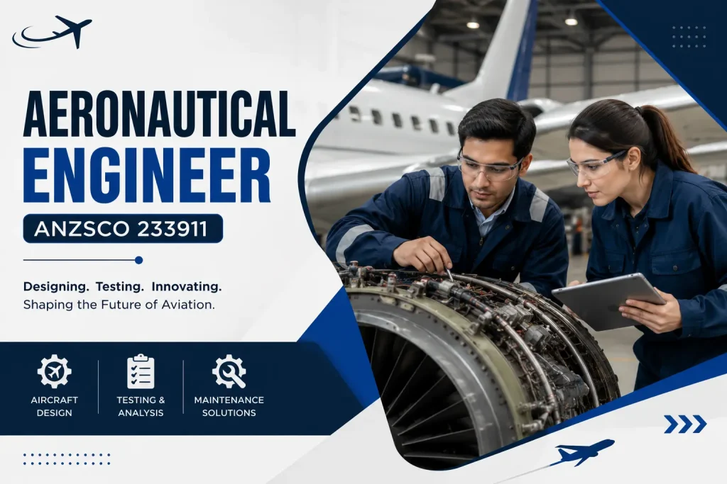 Aeronautical Engineer ANZSCO 233911 inspecting aircraft engine