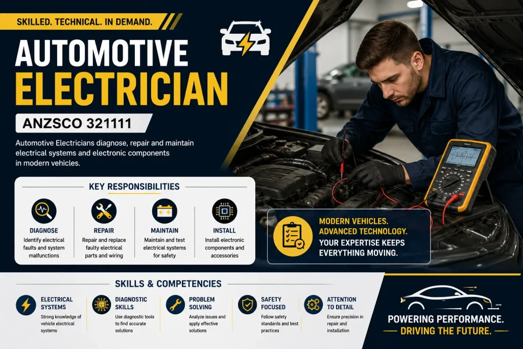 Automotive Electrician ANZSCO 321111 vehicle electrical systems specialist