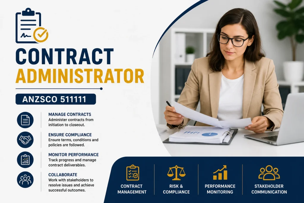 Contract Administrator ANZSCO 511111 managing contracts, compliance, and documentation