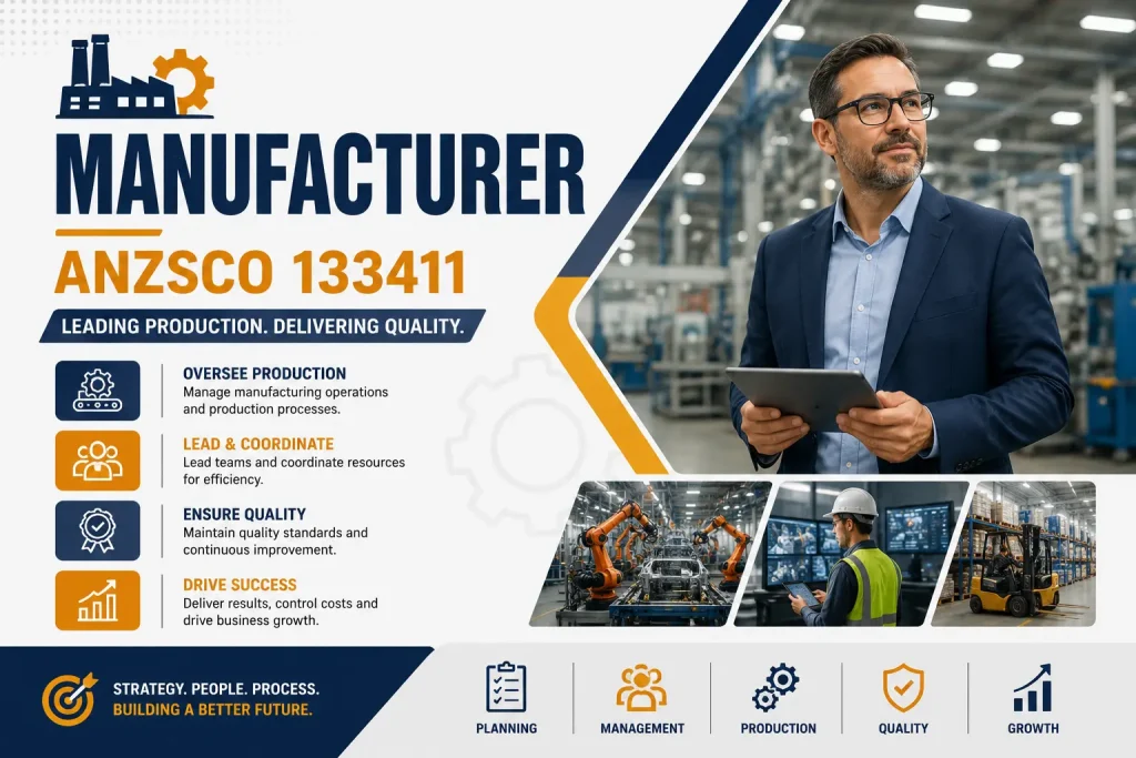 Manufacturer ANZSCO 133411 managing production operations and manufacturing processes