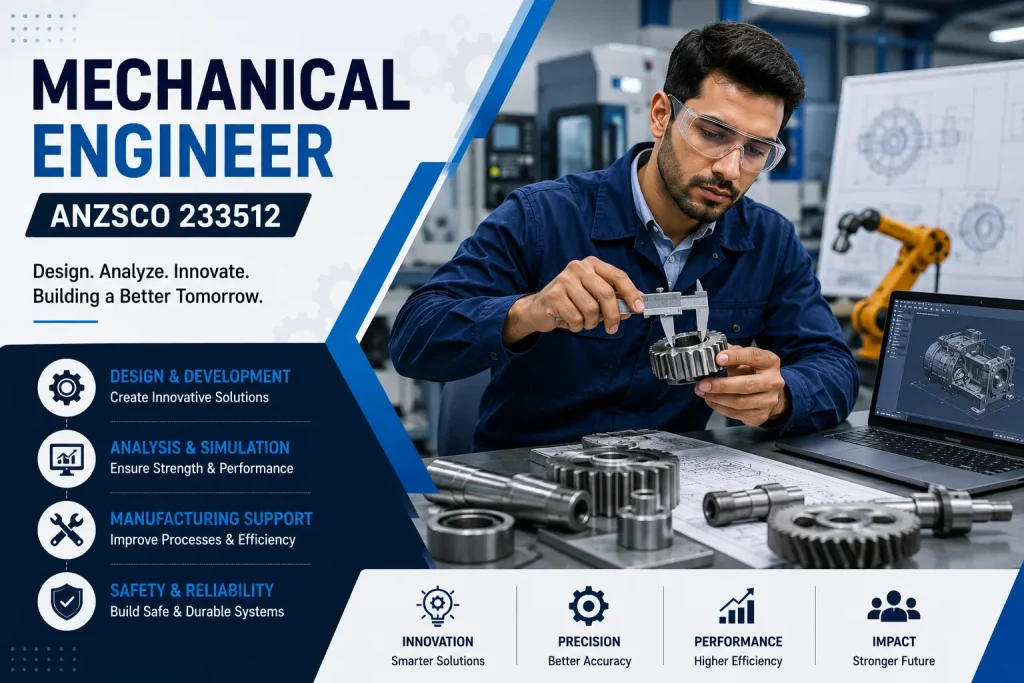 Mechanical Engineer ANZSCO 233512 inspecting precision machine components